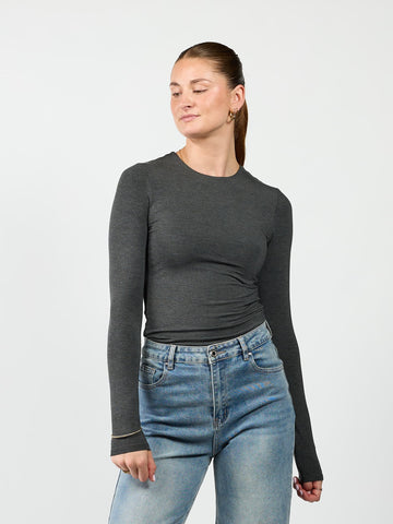 Liza long sleeve top | Dark grey | Tall