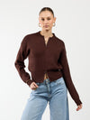 Lizzy cardigan with zipper | Dark brown | Tall