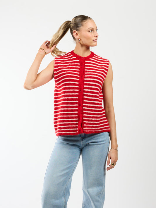 Lola Knitted Spencer with Buttons | Red and White Striped | Tall