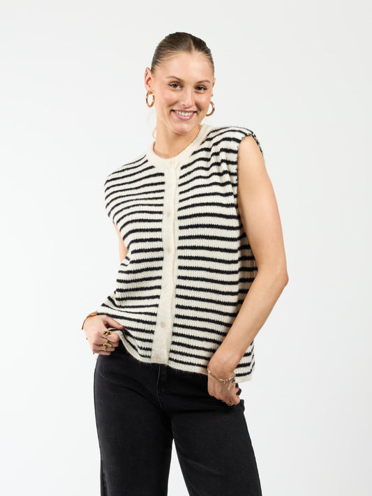 Lola Knitted Spencer with Buttons | Black and White Striped | Tall