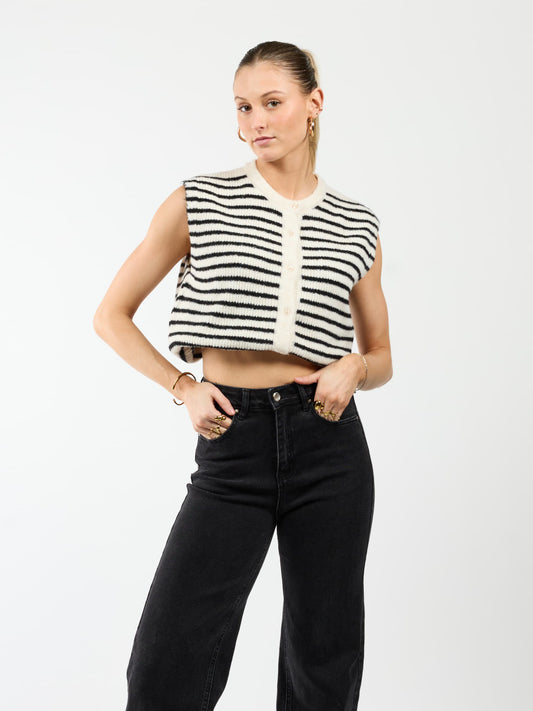 Lola Knitted Spencer with Buttons | Black and White Striped | Tall