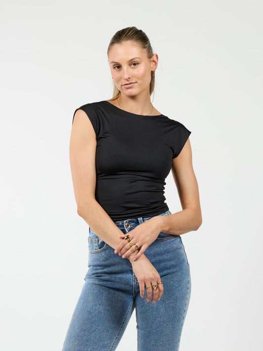 Lucie top open back | Short sleeve | Black | Tall