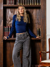 Lucie open-back top | Long sleeve | Navy | Tall