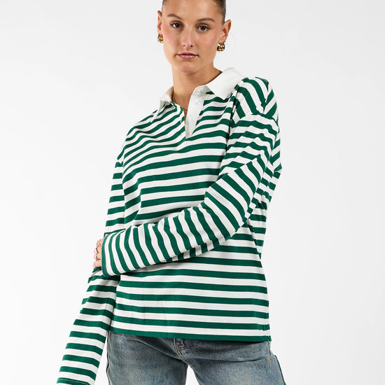 Lucy polo wit groen gestreept TALL