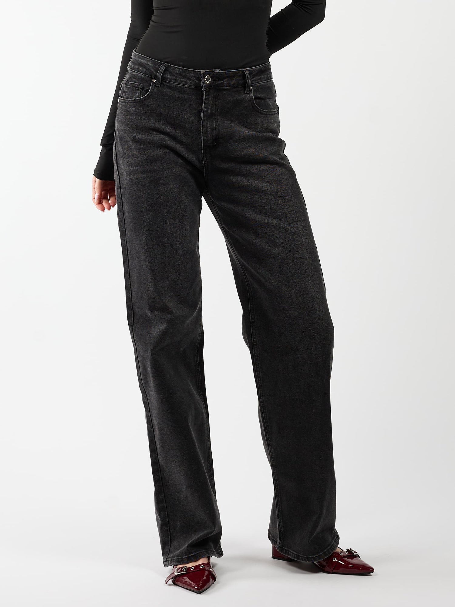 Maddy Wide Leg Jeans | Washed Black | Stretch | Tall