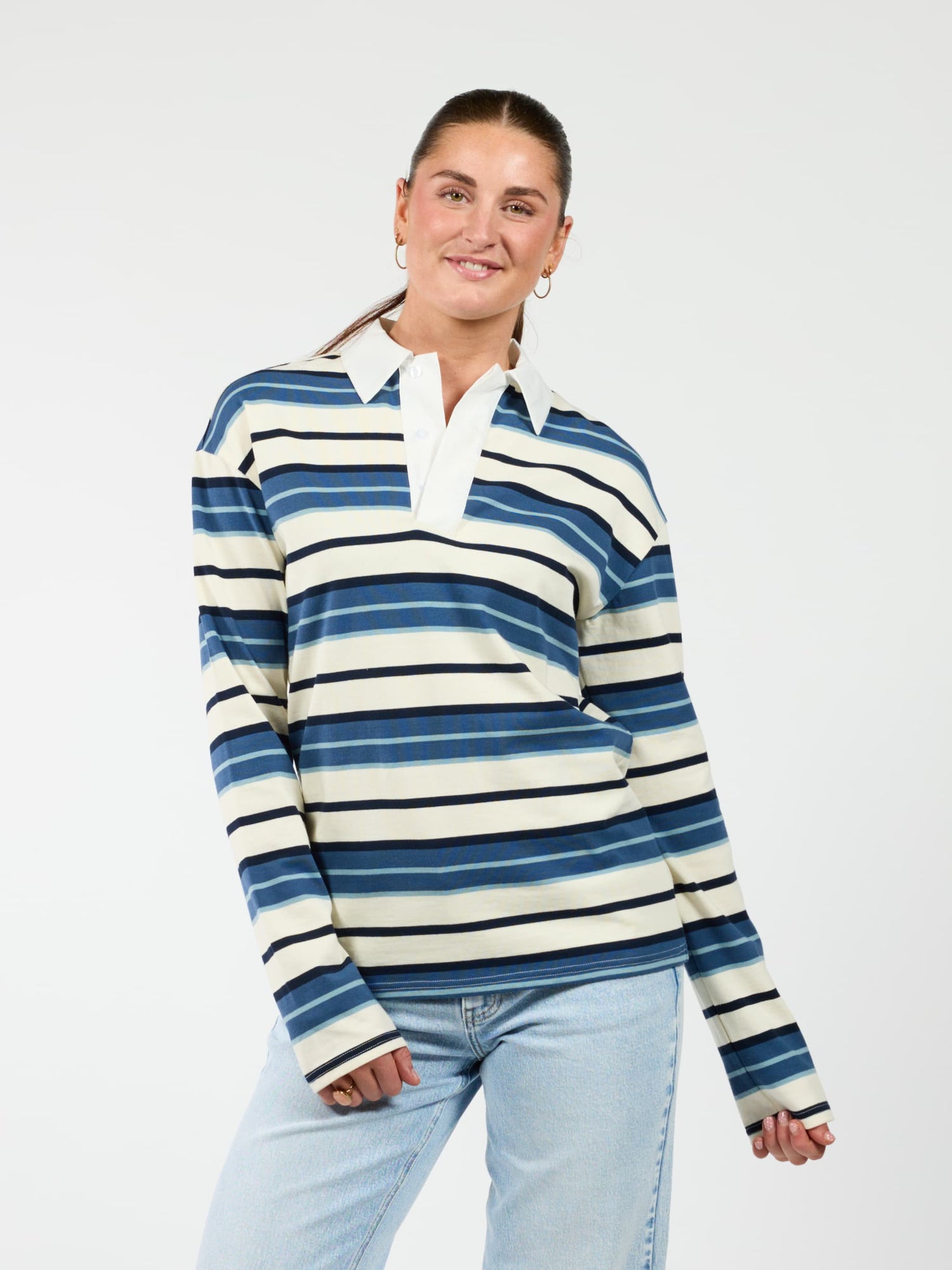 Maya Polo | Striped white blue | Tall