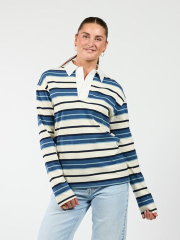 Maya Polo | Striped white blue | Tall