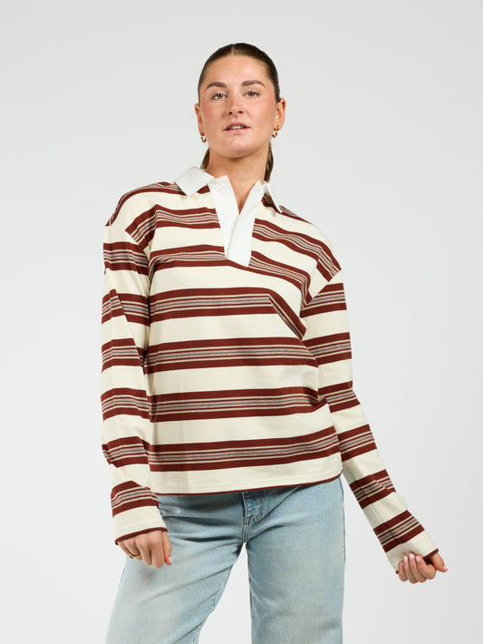 Maya Polo | Striped white burgundy | Tall