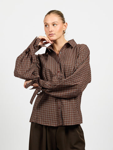 Millie blouse | Brown checked | Tall