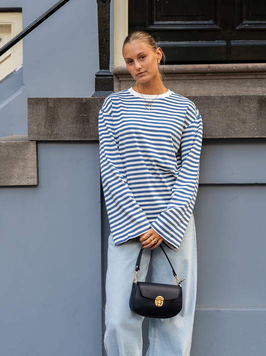Nine Tee | Flared Sleeve | Striped White Blue | Tall