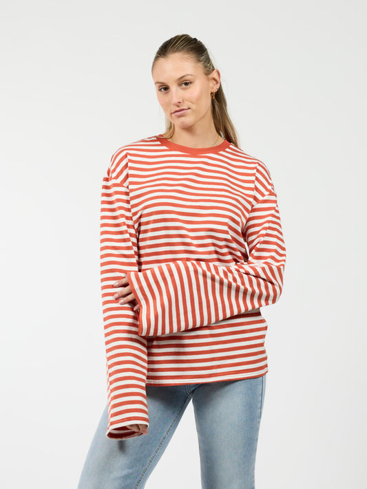 Nine Tee | Flared sleeve | Striped white orange | Tall
