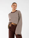 Nine Tee | Wide-sleeved | Striped cream brown | Tall