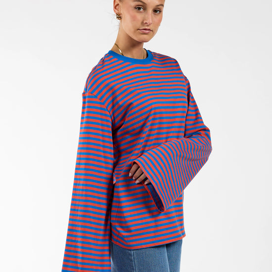 Nine tee blauw oranje gestreept TALL