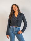 Leila Cropped Blazer | Navy with stripe | Tall