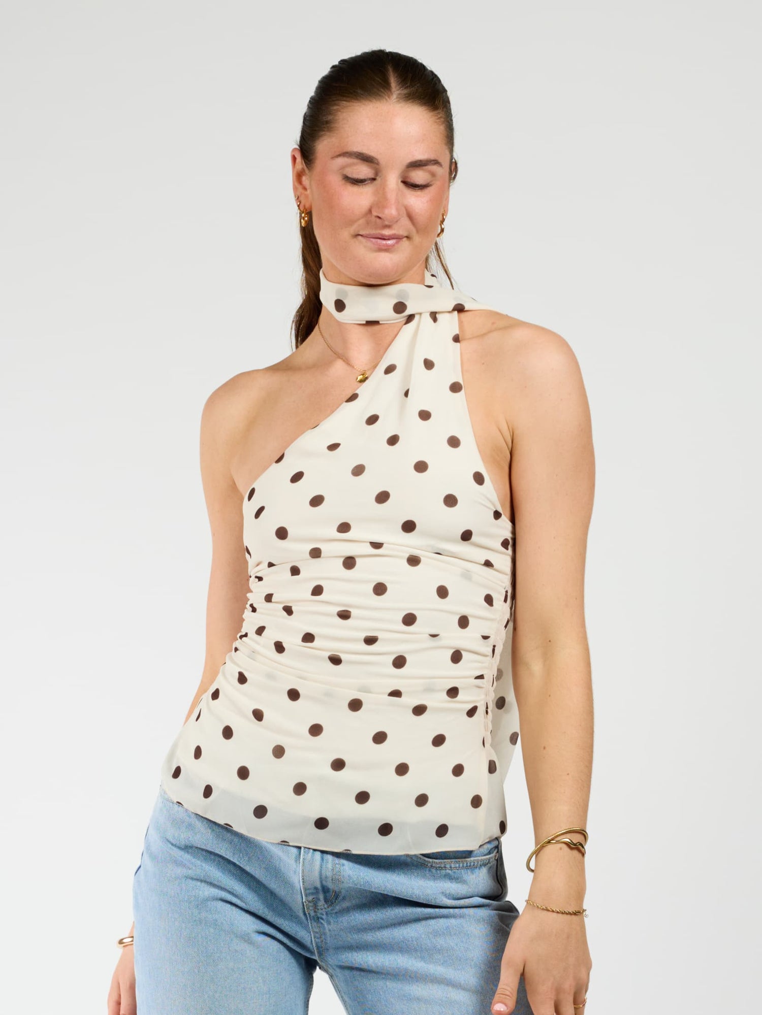 Poppy Polkadot top | Cream brown | Tall