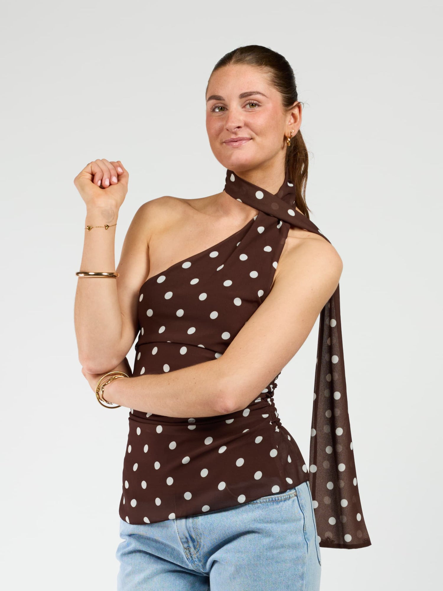 Poppy Polkadot top | Brown white | Tall