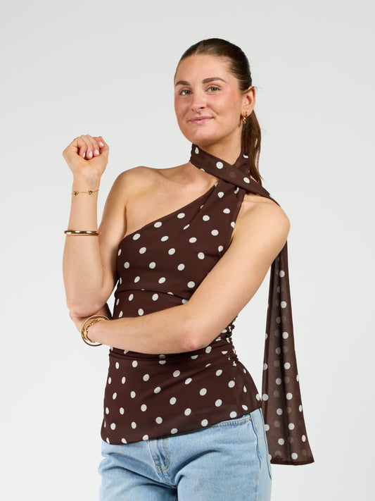 Poppy Polkadot top | Brown white | Tall