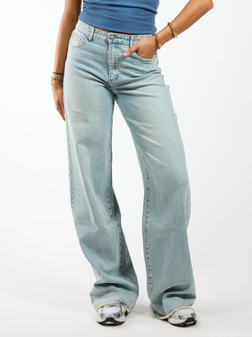 Roxy | Mid Waist Super Wide Leg Jeans | Light Blue | Stretch | Tall