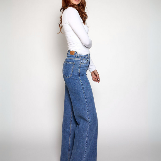 Sassy | Super Wide Leg Jeans | Destroyed | Stretch | Donkerblauw | Tall
