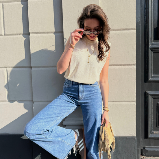 Sassy | Super Wide Leg Jeans | Destroyed | Stretch | Donkerblauw | Tall

