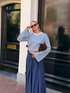 Nine Tee | Flared Sleeve | Striped White Blue | Tall
