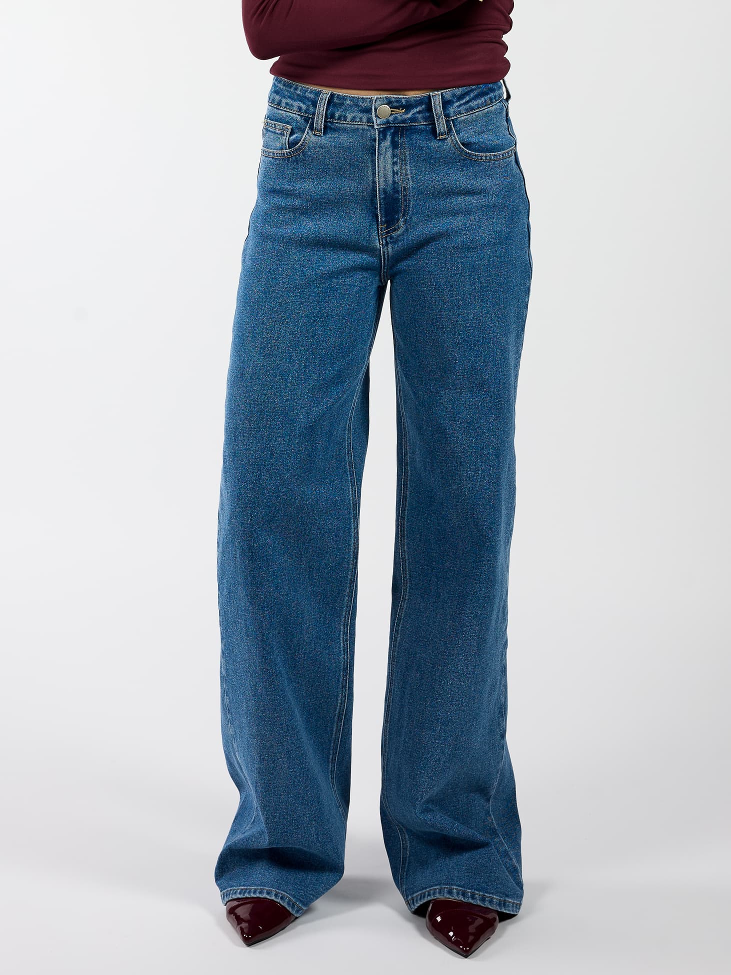Indy | Mid Waist Wide Leg Jeans | Blue | Stretch | Tall