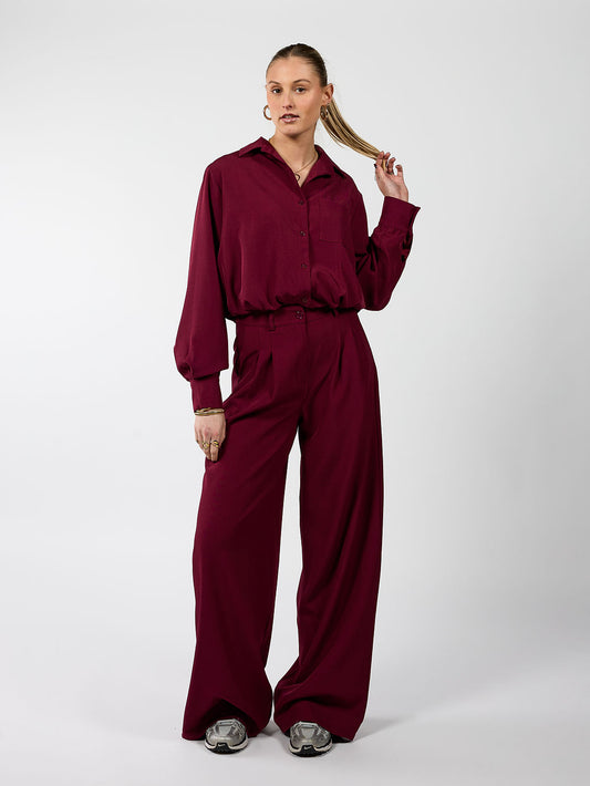 Jip | Wide-leg trousers with pleats | Bordeaux | Tall