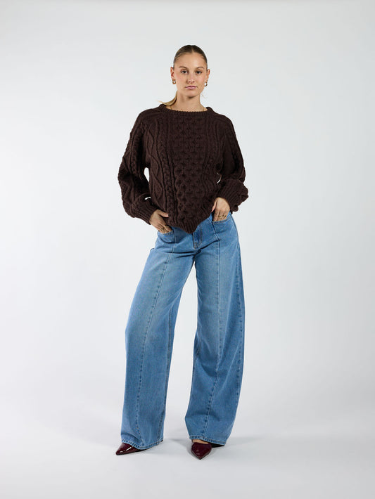 Mira Cable Knit | Brown | Tall