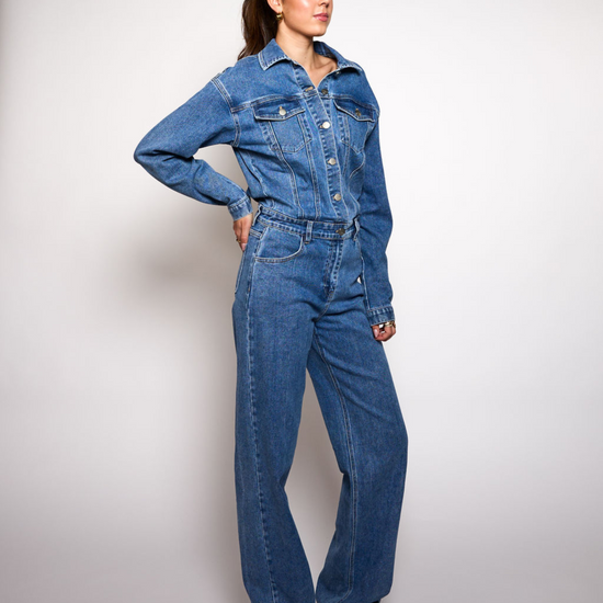 Zoë Denim Jumpsuit | Straight leg | Stretch | Donkerblauw | Tall

