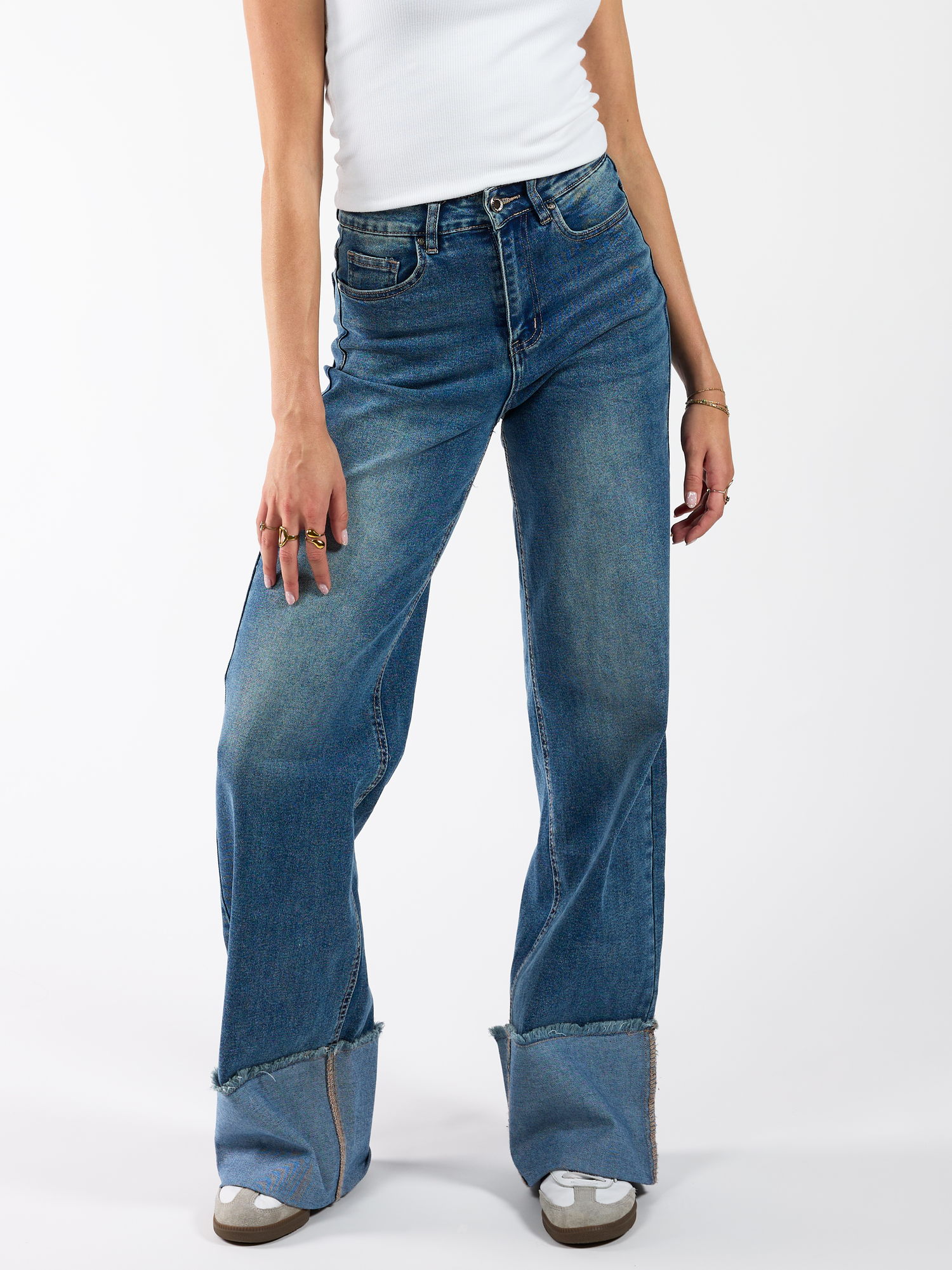 Zola Cuffed Wide Leg Jeans | Ocean Blue | Tall