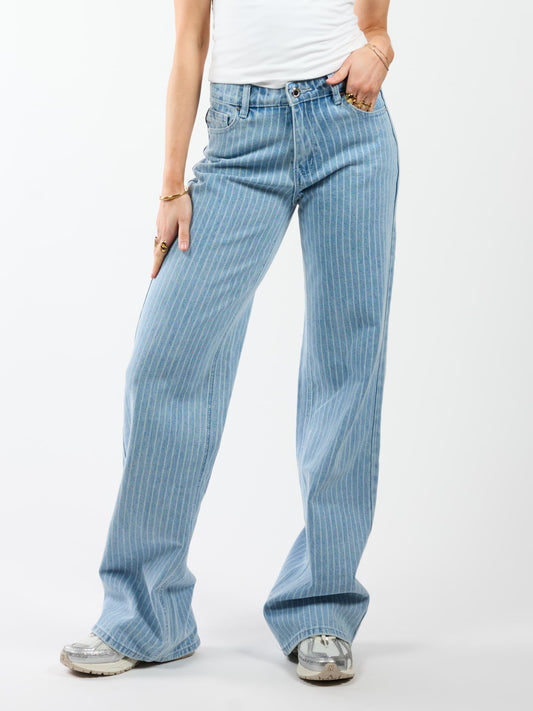 Indy | Mid Waist Wide Leg Jeans | With Pinstripe | Stretch | Tall