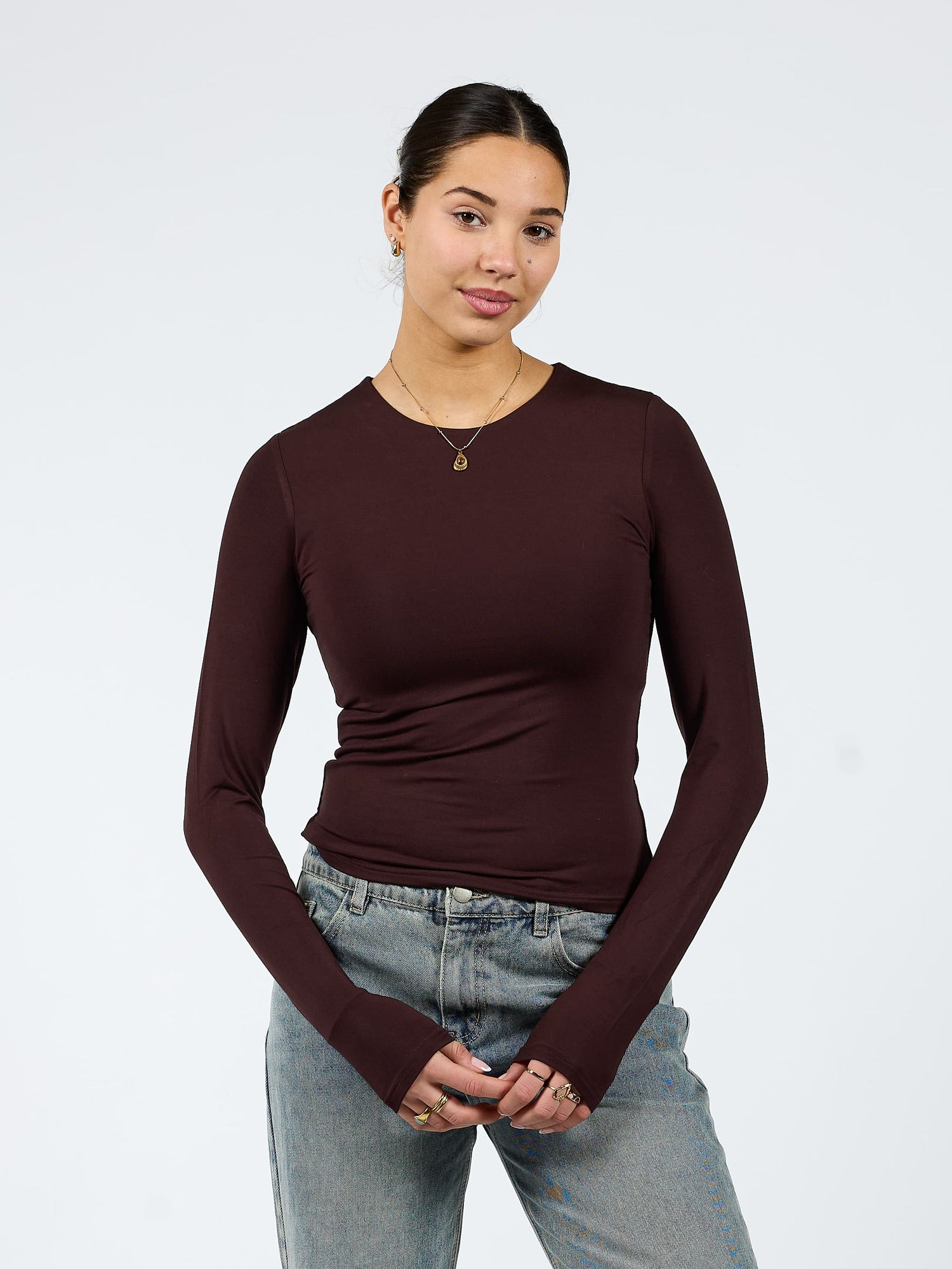 Liza long-sleeved top | Tall | Dark brown