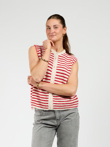 Lola Knitted Button-Up Spencer | White red striped | Tall