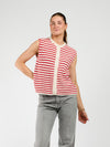 Lola Knitted Button-Up Spencer | White red striped | Tall