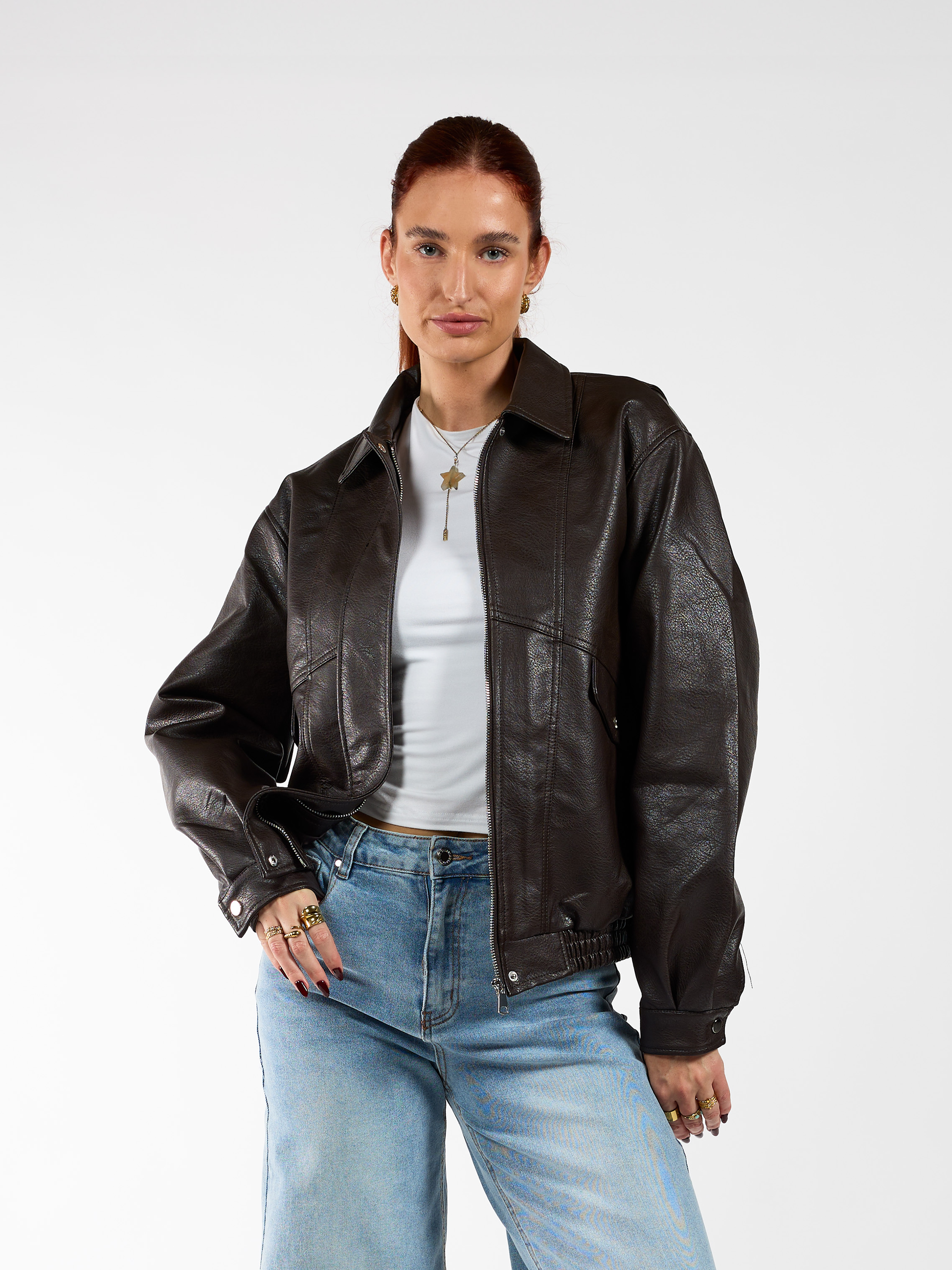 Loua leather jacket | Brown | Tall | With extra long sleeves – The
