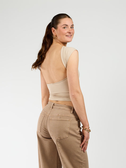 Lucie top open back | Short sleeve | Beige | Tall