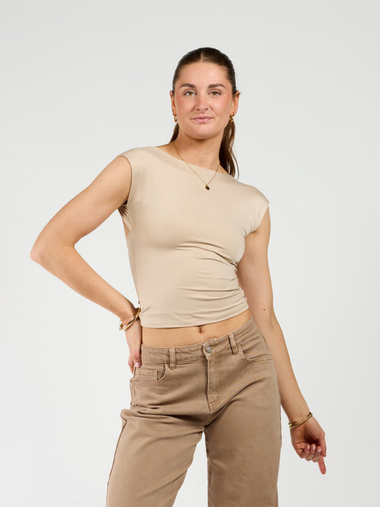Lucie top open back | Short sleeve | Beige | Tall