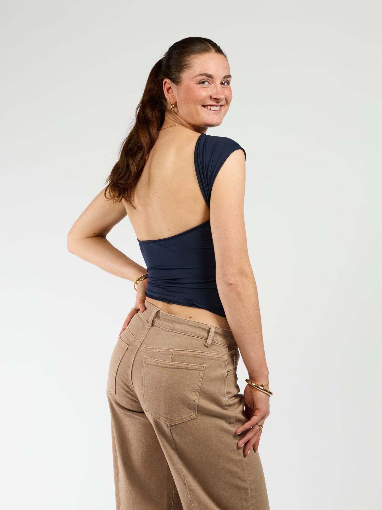 Lucie top open back | Short sleeve | Navy | Tall