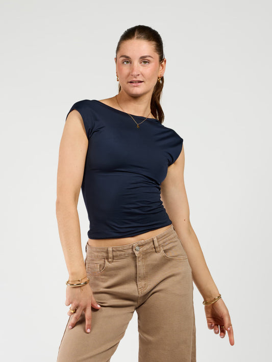 Lucie top open back | Short sleeve | Navy | Tall