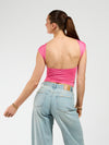 Lucie top open back | Short sleeve | Pink | Tall