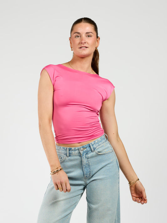 Lucie top open back | Short sleeve | Pink | Tall