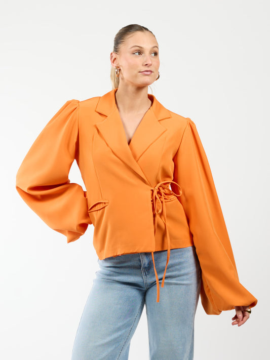 Mara wrap blazer | Puff sleeve | Orange