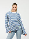 Nine Tee | Flared Sleeve | Striped White Blue | Tall