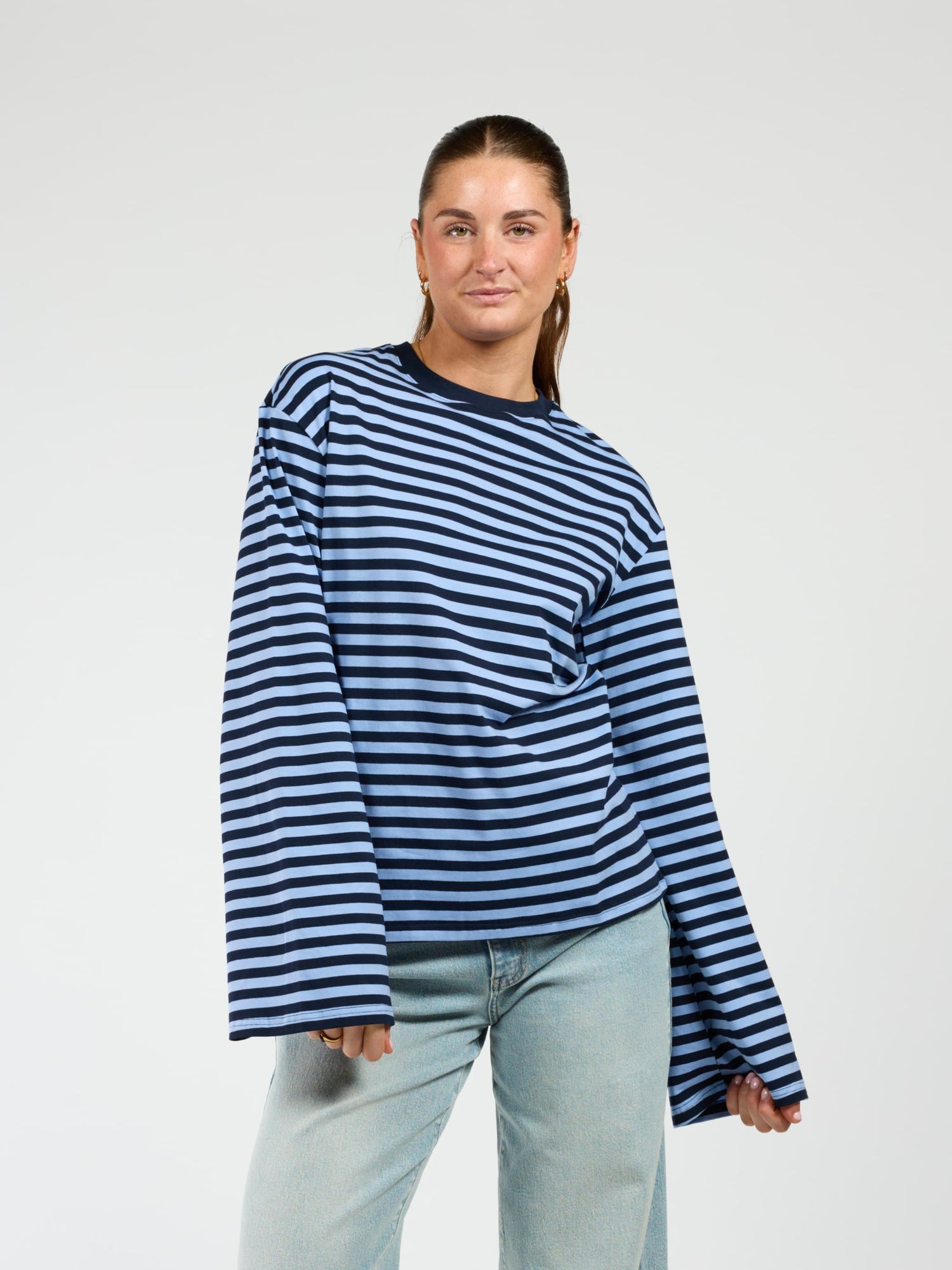 Nine Tee | Flared sleeve | Striped blue | Tall