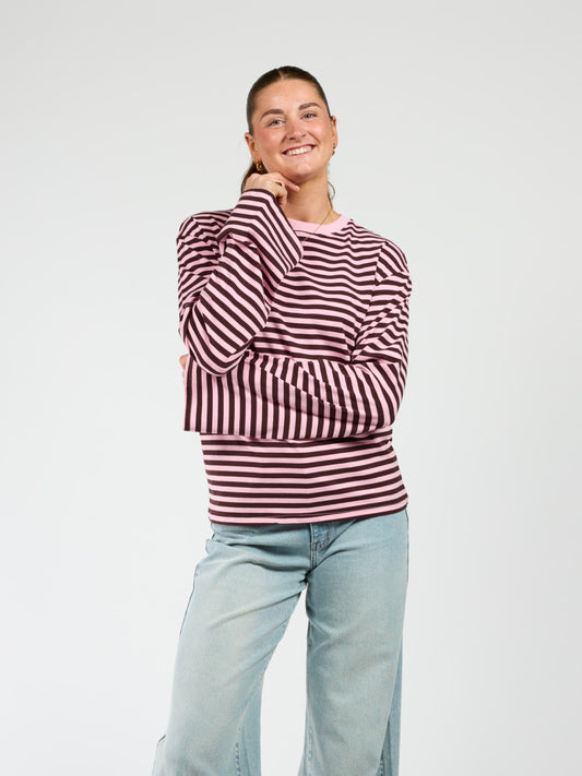 Nine Tee | Flared sleeve | Striped pink brown | Tall