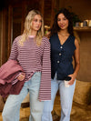 Nine Tee | Flared sleeve | Striped pink brown | Tall
