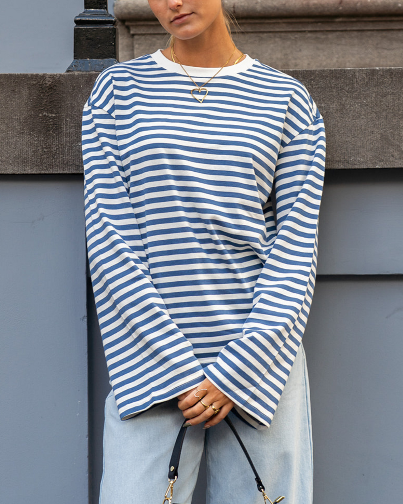 Nine Tee | Flared Sleeve | Striped White Blue | Tall