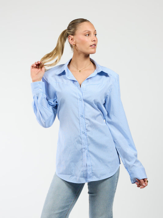 Semi-fitted blouse | Blue striped | Tall
