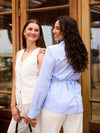 Semi-fitted blouse | Blue striped | Tall