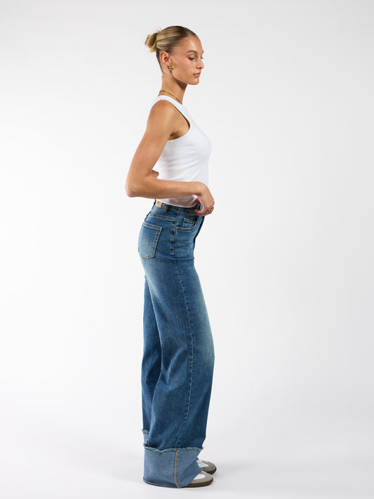 Zola Cuffed Wide Leg Jeans | Ocean Blue | Tall